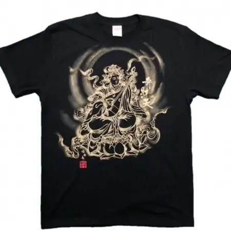 手描きTシャツ 仏画 弁財天 黒 (半袖 Sサイズ)【1615635】