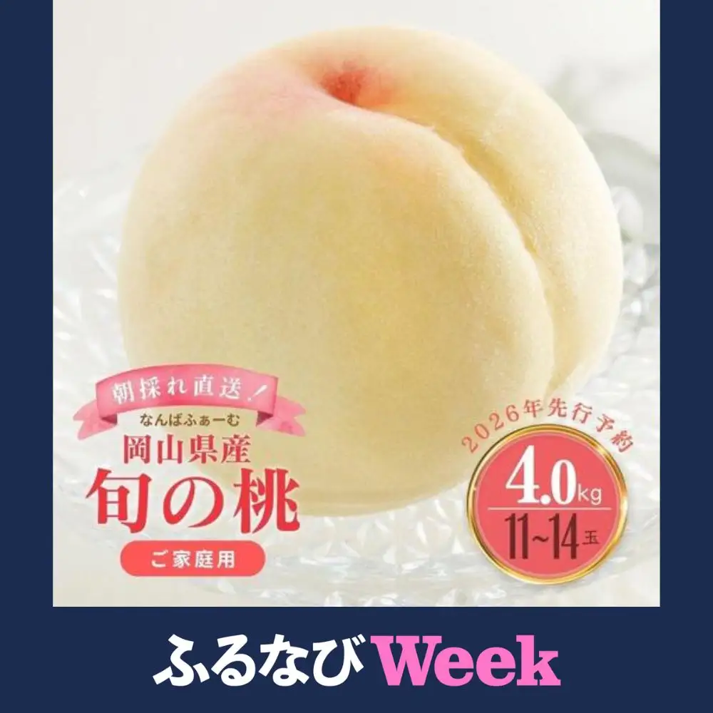 【ふるなびWEEK対象】【2026年先行予約】［なんばふぁーむ］岡山県産 旬の桃 4.0kg（11～14玉）［ご家庭用］｜桃 もも モモ フルーツ 果物 朝採り旬 岡山県産 産地直送 産直 送料無料 鏡野町