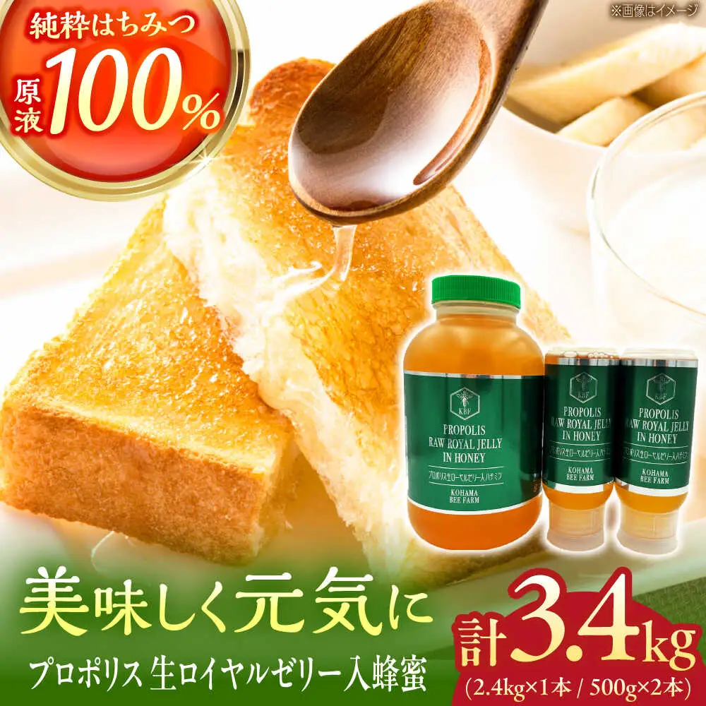 蜂蜜 コハマのハチミツ プロポリス 生ローヤルゼリー入蜂蜜 計3.4kg (2.4kg×1本 / 500g×2本)   BCAQ010