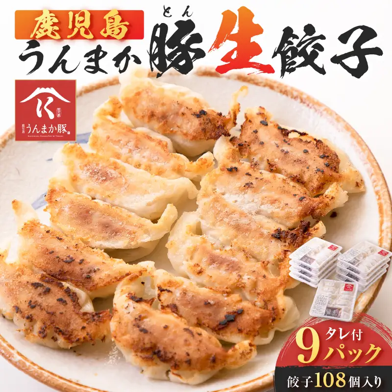 鹿児島うんまか 豚 生餃子 9パック（ 餃子 108個入り・ タレ付 ） K005-003_02 肉 豚肉 惣菜 総菜 冷凍