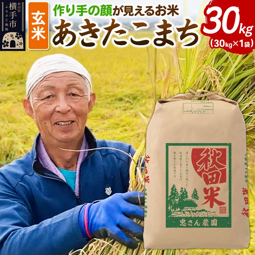 《令和8年産 新米受付》忠さん農園 作り手の顔が見えるお米 秋田県横手市産 あきたこまち 玄米 30kg