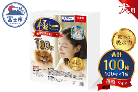 ペットシーツ 【極】シリーズ 薄型ワイド 100枚 ペット用 犬用 猫用 トイレシーツ 日用品 ペット用品 大容量 防災 備蓄 消耗品 ドッグ キャット わんちゃん ねこちゃん 静岡県 富士市 [sf077-124]