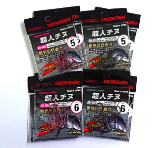 もりげん(MORIGEN)　釣針　超人チヌ　8枚セット(5号/各色2枚・6号/各色2枚)　釣り針 釣り チヌ 黒鯛