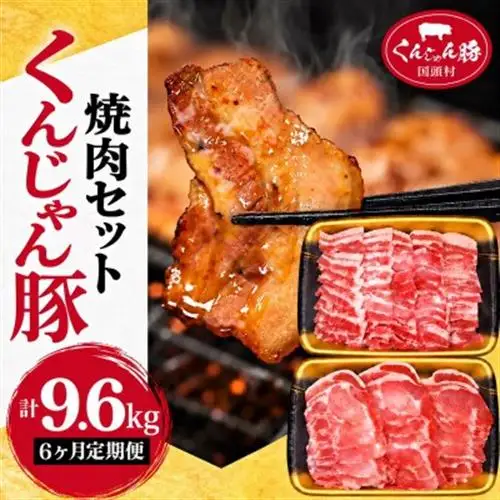 【毎月定期便】くんじゃん豚 焼肉セット(バラ・ロース)計9.6kg全6回【配送不可地域：離島】【4067077】