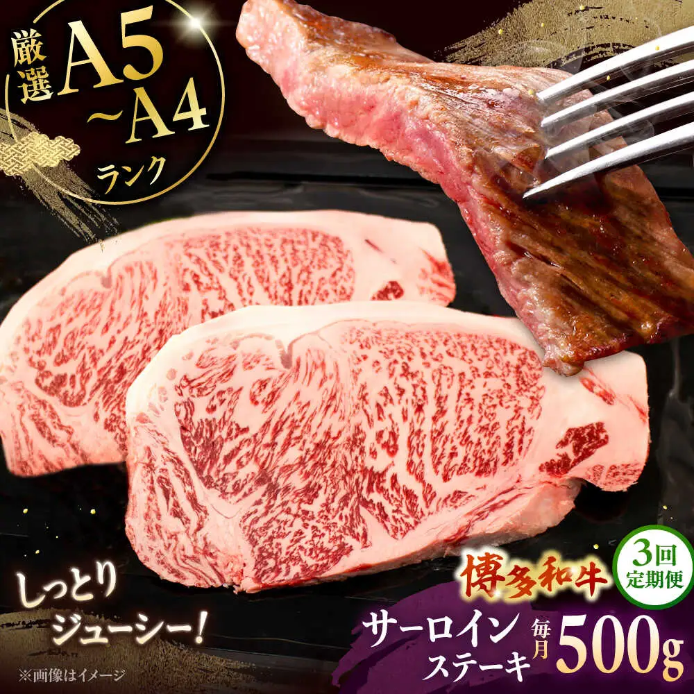 【全3回定期便】【A5-A4等級】博多和牛 サーロイン ステーキ 2枚（計500g）桂川町/株式会社チクゼンヤ [ADBZ018] ステーキ用 和牛 国産 