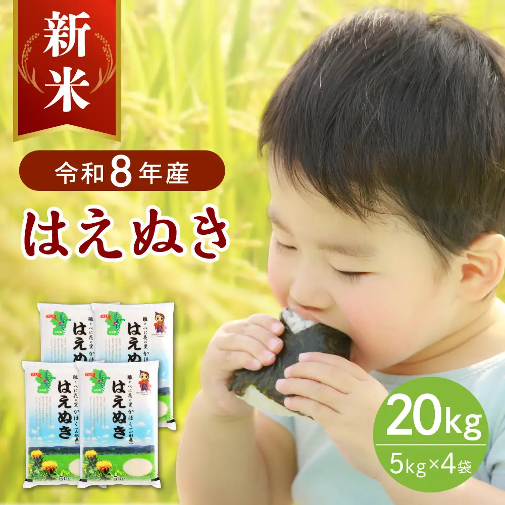 【令和8年産米】2026年11月上旬発送 はえぬき20kg（5kg×4袋） 山形県産 【JAさがえ西村山】
