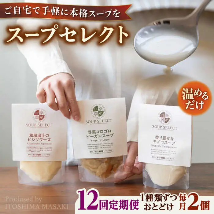 【全12回定期便】SoupSelect スタンドパウチ2点セット 糸島市 / 糸島正キ スープ レトルト [AQA070] スープ スープ