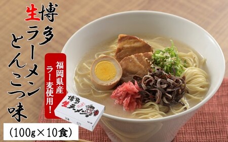 AA448.福岡県産「ラー麦」使用！博多生ラーメンとんこつ味（100g×10食）【豚骨ラーメン】