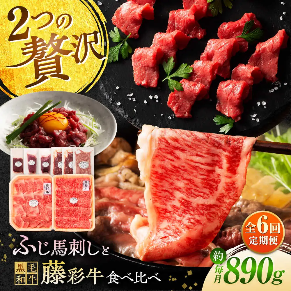 全6回定期便 フジチクオリジナル ふじ馬刺しと藤彩牛の贅沢食べ比べセット 3906  馬刺し BHAD055 