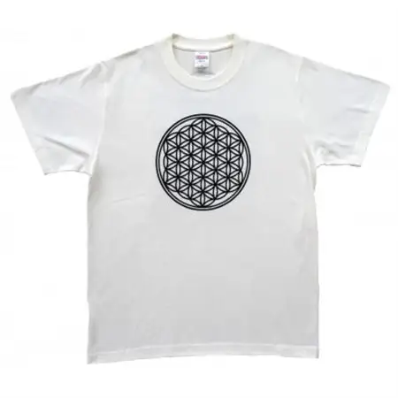Tシャツ フラワー・オブ・ライフ 麻炭 白 (半袖 Lサイズ)【1619663】