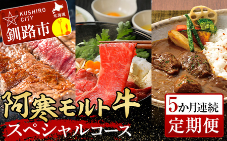 阿寒モルト牛スペシャルコース（5カ月連続 定期便 ） ステーキ サーロイン ロース カレー 肉 牛 北海道