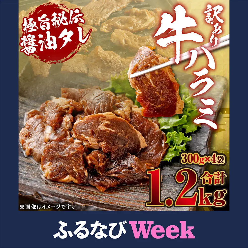 やわらか牛ハラミ(サガリ)肉　極旨秘伝醤油タレ漬け1.2kg(300g×4袋)【訳あり】ハラミ 牛肉 ASF-0134