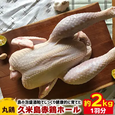 鶏肉 島の泡盛酒粕でじっくり健康的に育てた 久米島赤鶏ホール(丸鶏) 2kg(1羽分) 