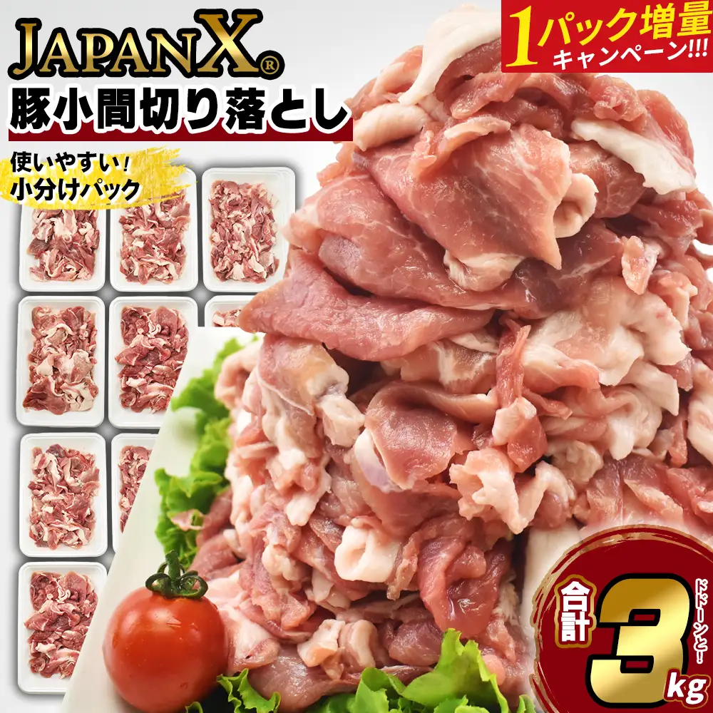 【期間限定・1パック増量キャンペーン！】JAPAN X 豚小間 切り落とし/計3kg+300g　【04301-0067】豚肉 豚 ブランド豚 小分け 豚こま 豚小間 切落し ジャパンエックス 蔵王 人気