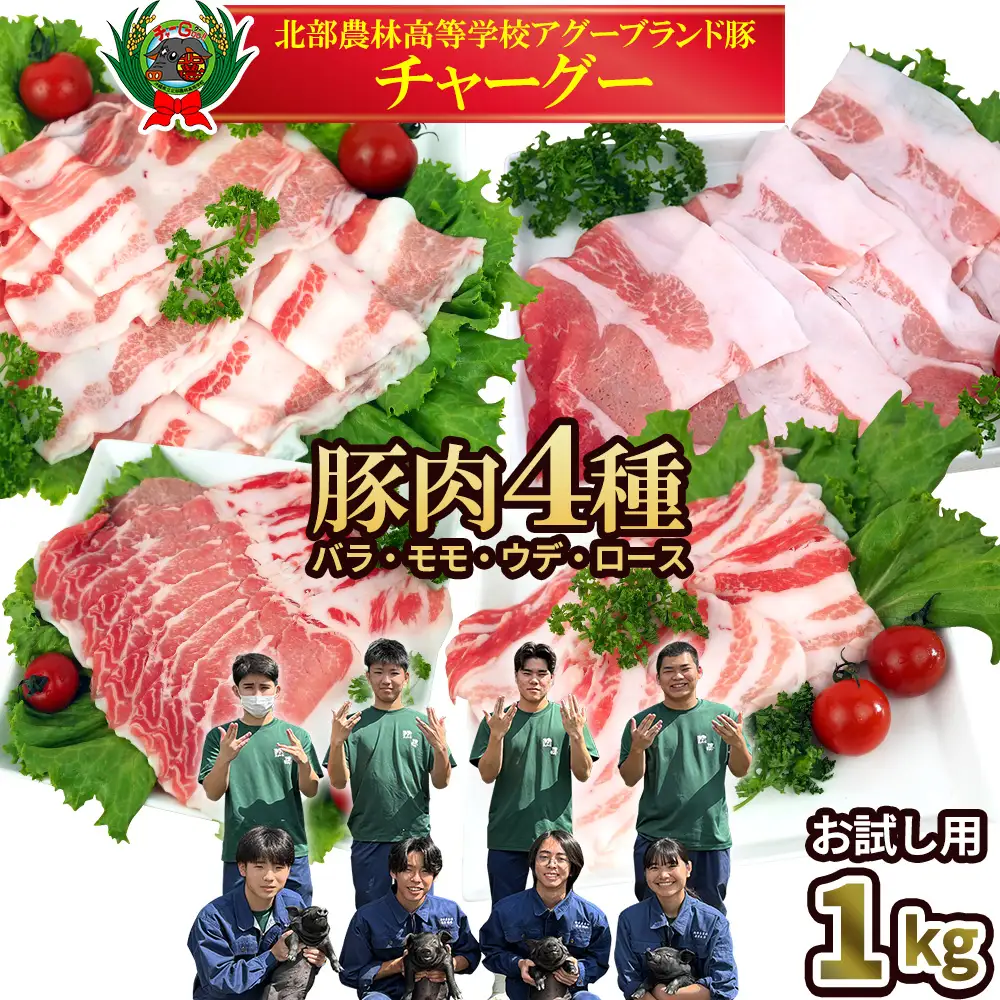 チャ―グー4種食べ比べ1kg（250g×4P） 沖縄 チャーグー アグー ブランド豚 旨み ジューシー ヘルシー 沖縄料理 しゃぶしゃぶ ステーキ ロースカツ バラ モモ ウデ ロース 豚肉 人気 高校生 小分け 豚しゃぶ