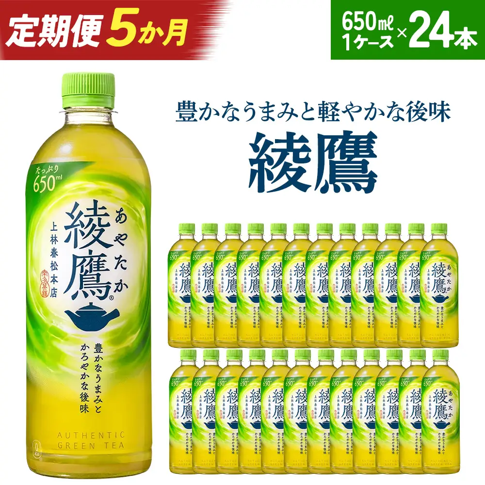 【5か月連続お届け】綾鷹 650ml PET×24本　コカコーラ 茶 お茶 カフェイン ペットボトル 常備 備蓄 定期便 蔵王 【04301-0895】