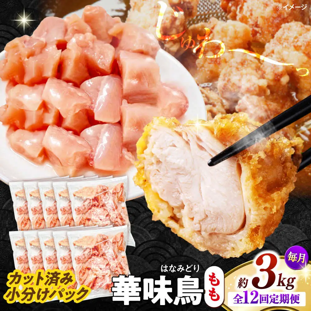 【12回定期便】華味鳥 もも肉 3kg（300g×10袋）小分け カット済み 南島原産 /　鶏肉 肉 とり肉 モモ肉 鶏もも肉 冷凍 / 南島原市 / 株式会社渡部ブロイラー[SFS029]