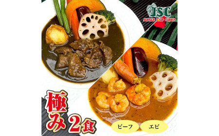 冷凍 スープ カレー 極み 2食 セット ／ 2パック 計約1kg  カレー スープ ビーフ エビ 冷凍 福岡県 筑後市