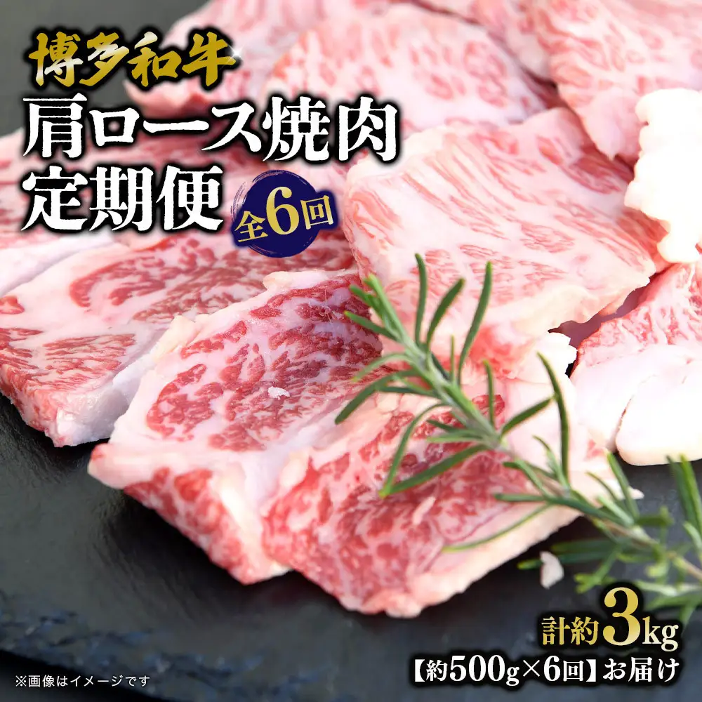 博多和牛 肩ロース焼肉 定期便全6回 約3kg(約500g×6回)