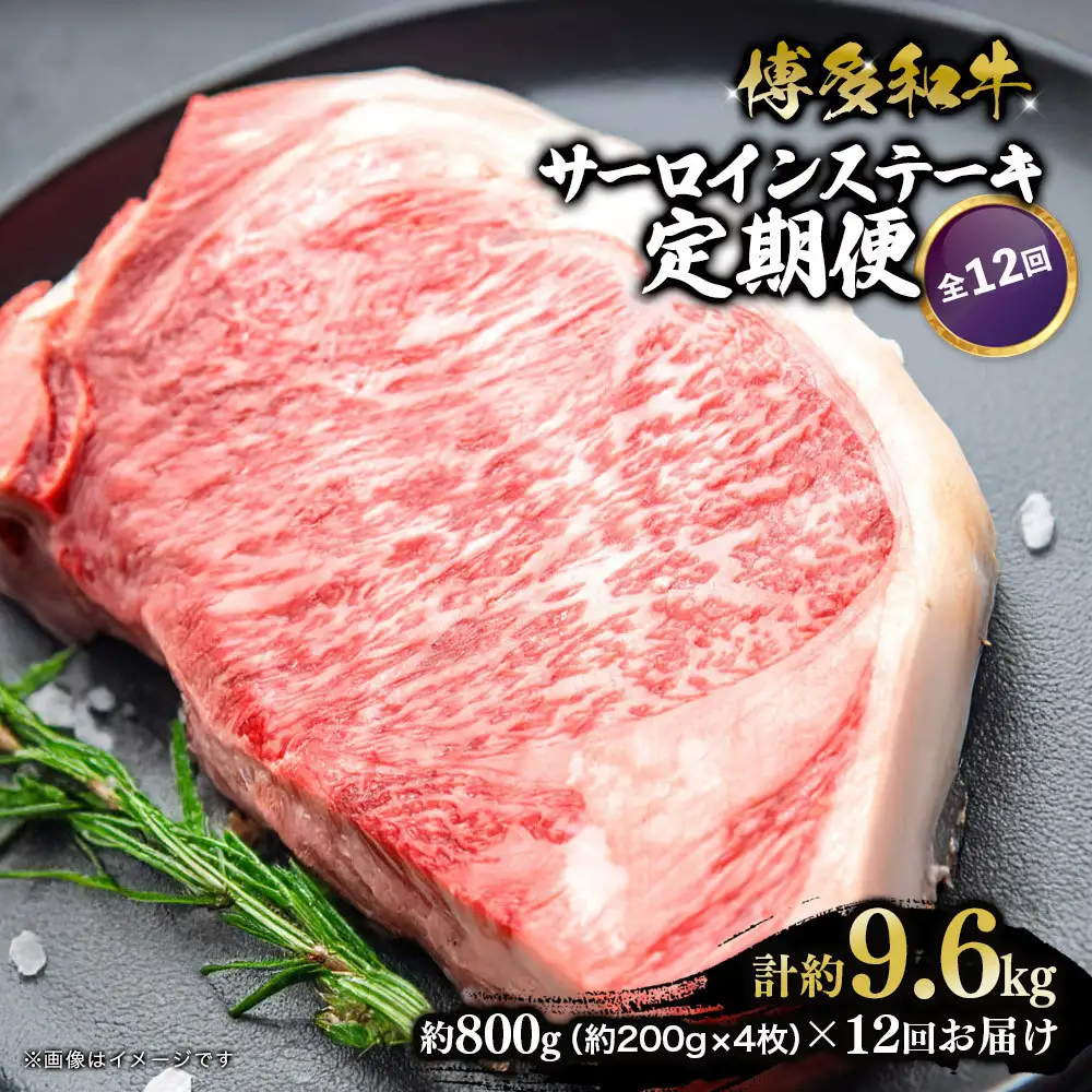 博多和牛 サーロインステーキ 定期便全12回 計約9.6kg(約800g(約200g×4枚)×12回)