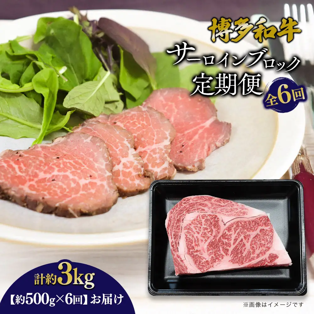 博多和牛 サーロインブロック 定期便全6回 計約3kg(約500g×6回)