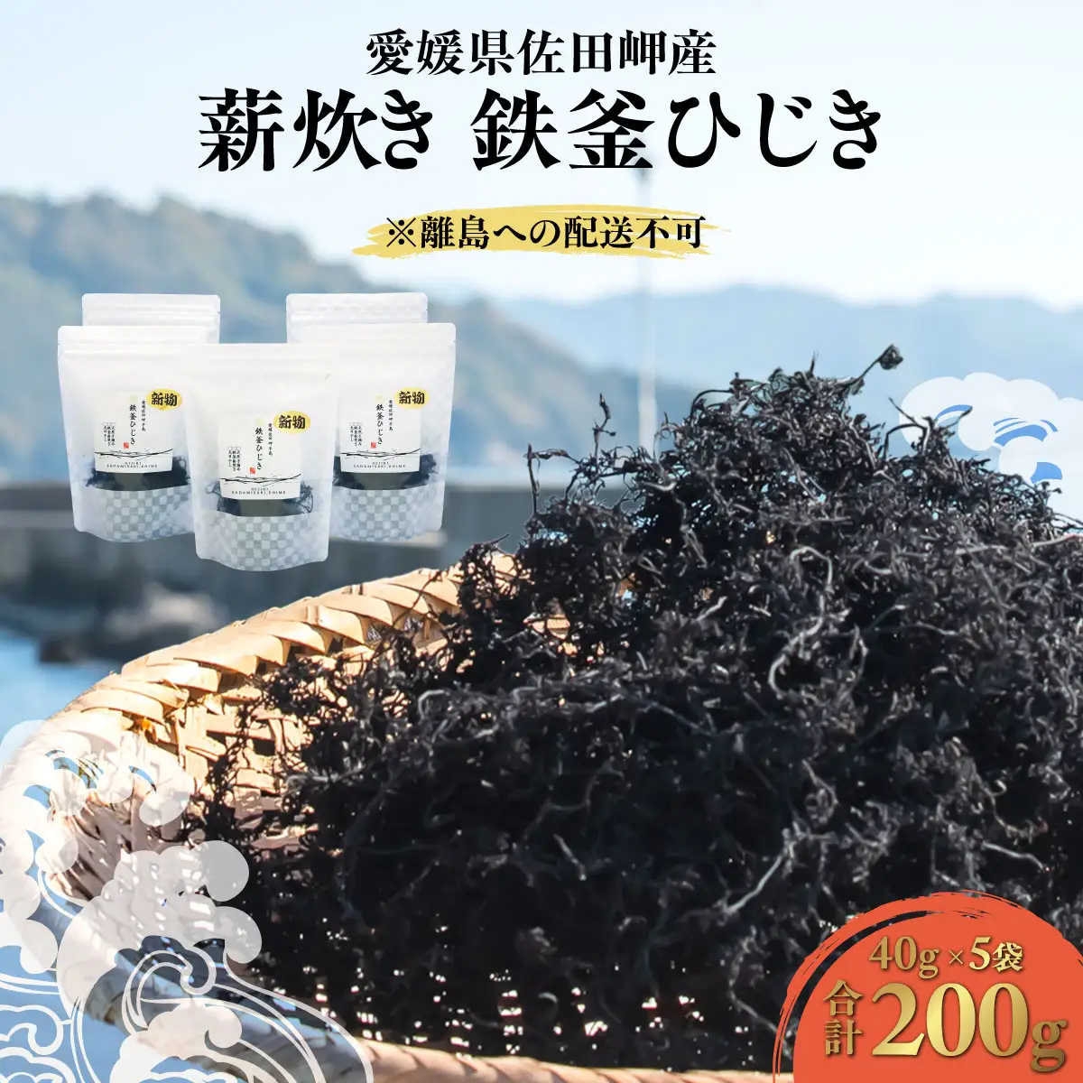 【2026年3月中旬以降順次配送】薪炊き 鉄釜ひじき 40g×5袋 計200g 愛媛県佐田岬産 ※離島への配送不可 IKTAL001 | ひじき