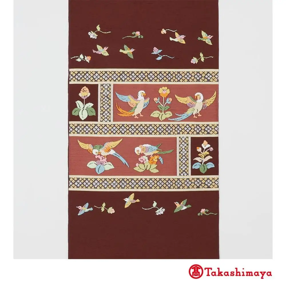 【龍村美術織物】龍村錦帯 袋帯 木画インコ エンジ【高島屋選定品】