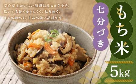 福岡県産 栽培期間中 農薬・肥料不使用 もち米 【七分づき】5kg 1袋 ／ 餅米 もち 米 お米 おこわ 赤飯 福岡県 筑後市