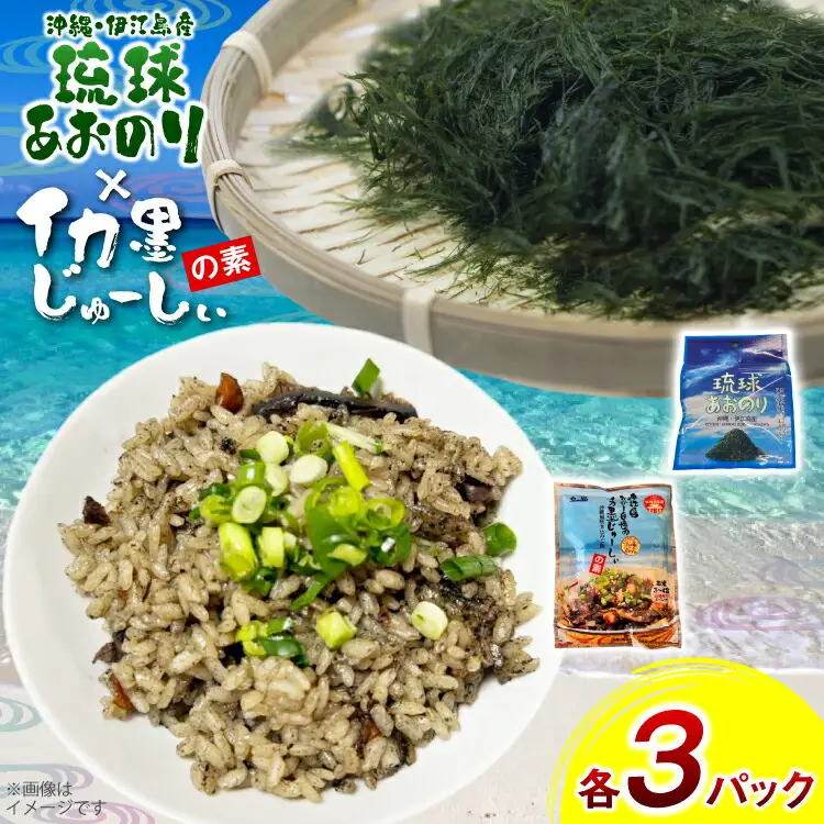 イカ墨 あおのり セット 伊江島おっかー自慢のイカ墨じゅーしぃの素 180g 3パック 琉球あおのり 4g 3パック
