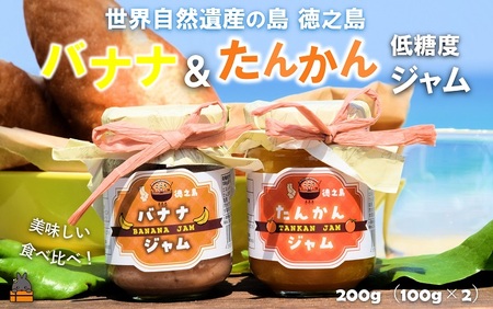徳之島の完熟フルーツ食べ比べ！低糖度の徳之島バナナ＆たんかんジャム 各100g （ バナナ 島バナナ たんかん タンカン 柑橘 完熟 食べ比べ 2種 ジャム パン 朝ごはん 果物 フルーツ 徳之島 奄美 鹿児島 美味しい キッチンこころ ）
