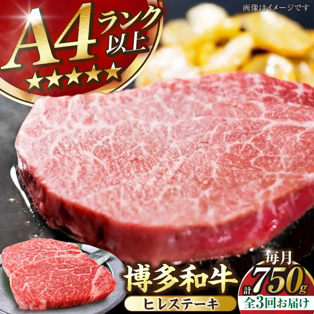 【全3回定期便】【A4-A5ランク】博多和牛 ヒレ ステーキ 150g×５枚 (計750g) [VDZ069] ヒレ肉 フィレ サーロイン
