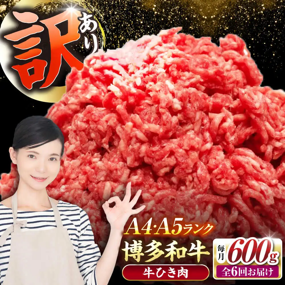 【全6回定期便】【訳あり】 博多和牛 100％ ミンチ (挽肉) 600g（300g×2個） [VDZ094] ひき肉 牛肉 ハンバーグ