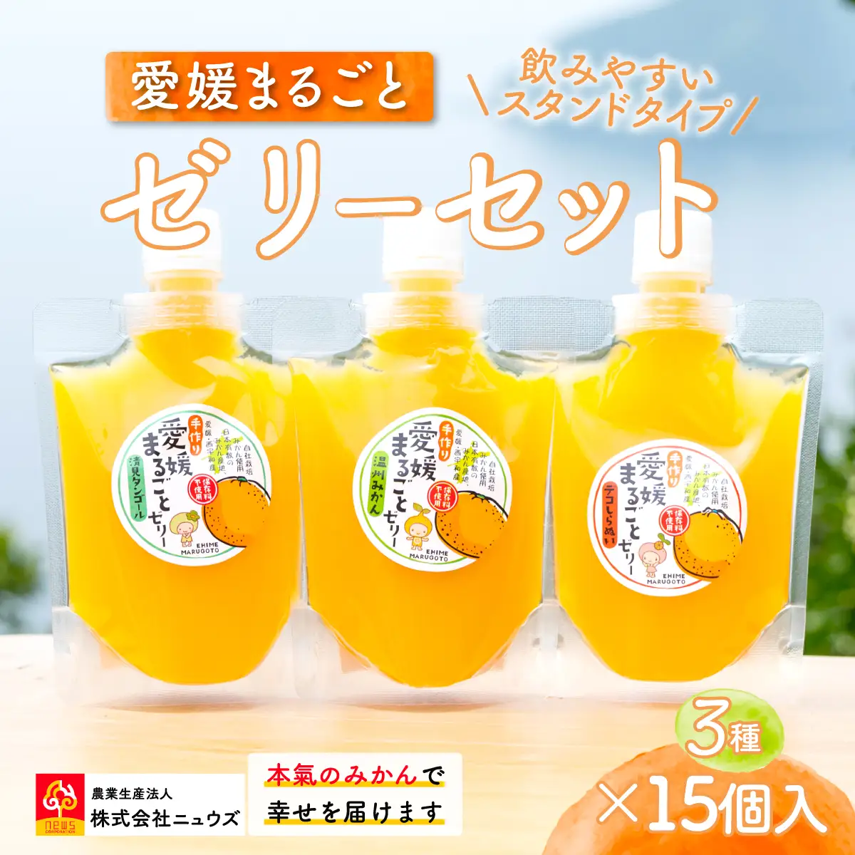 飲みやすいスタンドタイプ 愛媛まるごとゼリー 3種15個 ※離島への配送不可 IKTF027