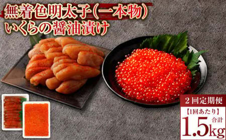 【2回定期便】無着色明太子（一本物）・いくらの醤油漬け 1回あたり合計1.5kg セット めんたいこ 明太子 無着色 いくら イクラ 醤油漬け 冷凍 北海道 小樽市