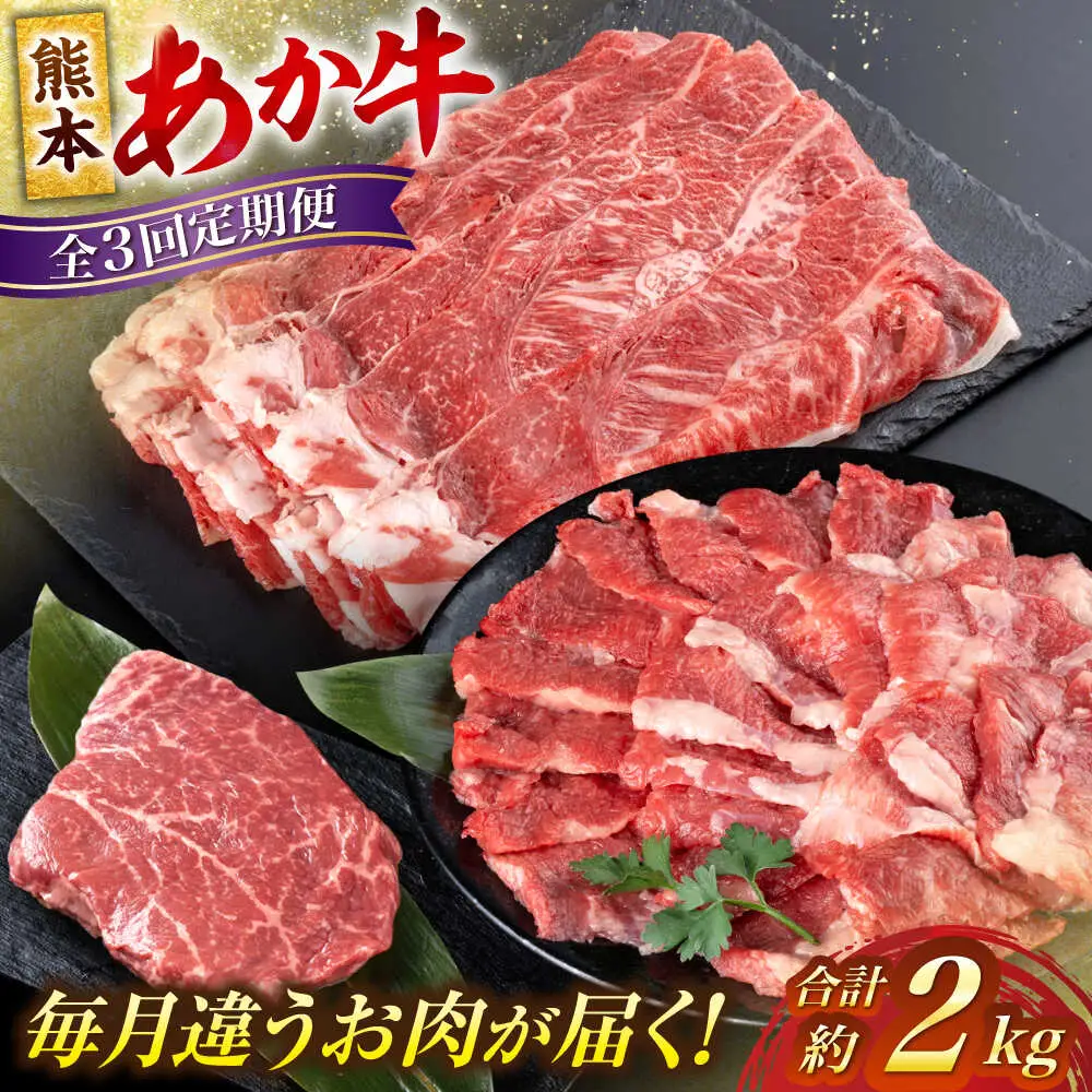 【全3回定期便】熊本あか牛ファミリー 計約2kgカルビ 焼き肉すき焼きしゃぶしゃぶミニステーキ[AYCB006]