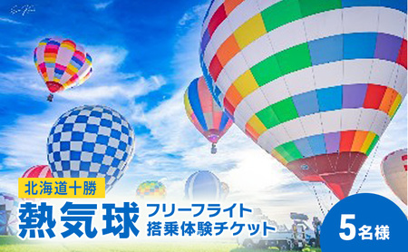 北海道 十勝 熱気球 搭乗体験チケット 5名様 フリーフライト
