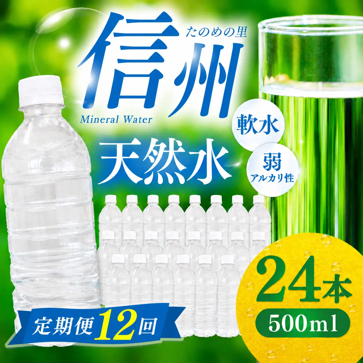 定期便【12ヶ月連続 計12回】信州たのめの里の水 ラベルレス 500ml PET × 24本