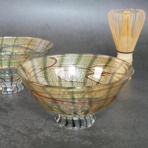  ガラス抹茶碗（抹茶茶碗・金箔扇茶碗あか）| 食器 食器