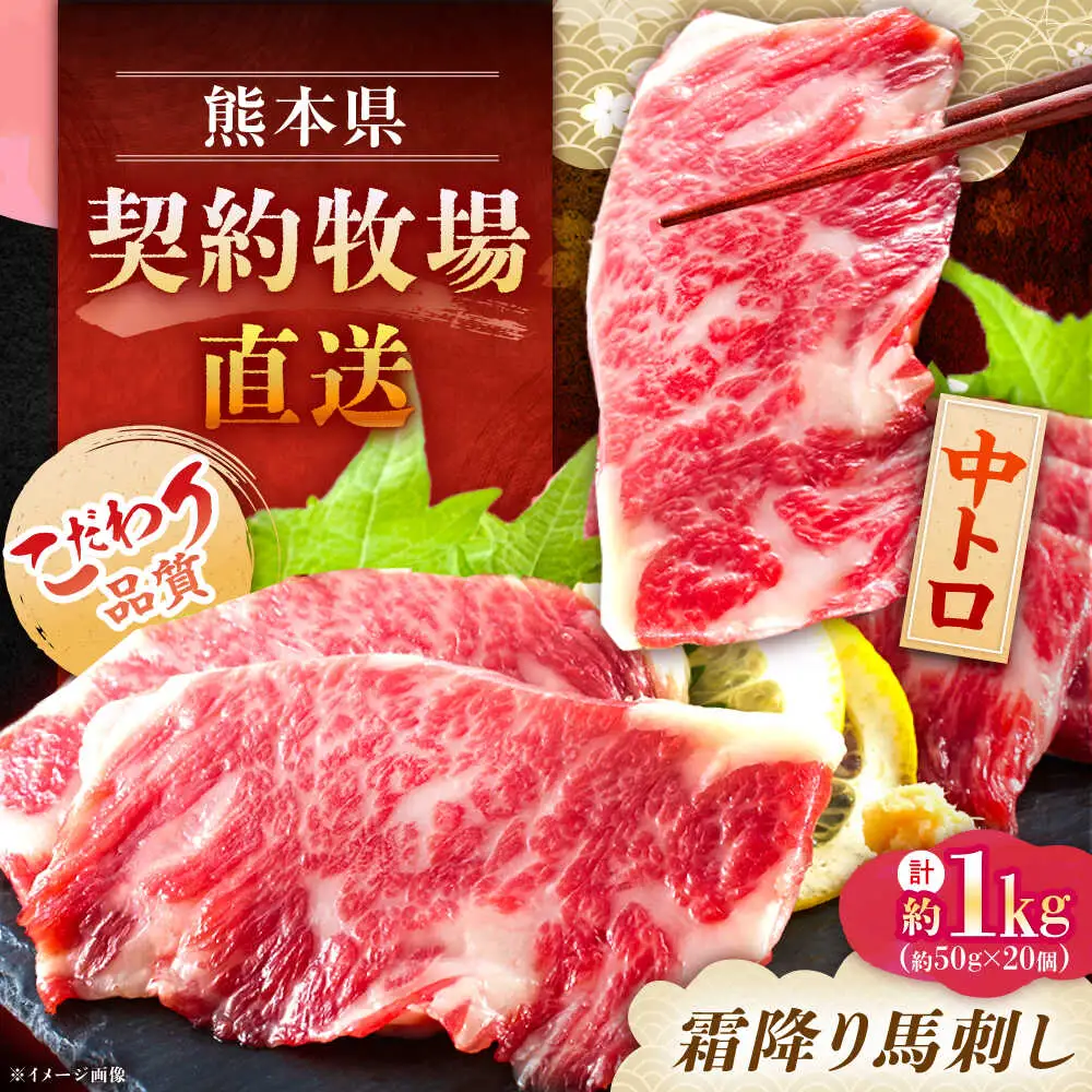 熊本 馬刺し 霜降り (中トロ) 計約1kg(約50g×20個)  馬刺し[AYAN021]
