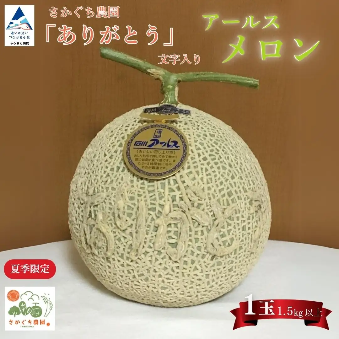 【先行予約】アールスメロン「ありがとう」の文字入り 1玉1.5㎏以上 化粧箱入り マスクメロン