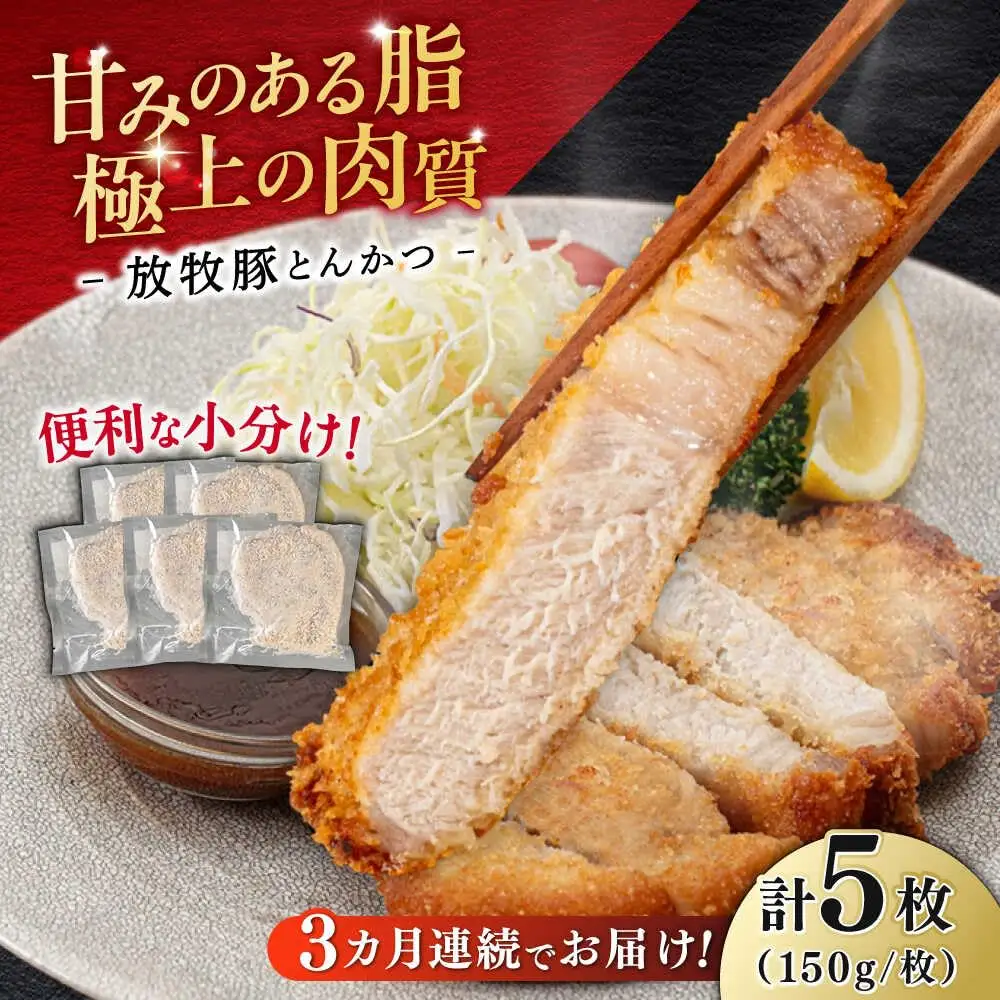 【全3回定期便】【衣付き】放牧豚 とんかつ用豚肉 5枚【GOODGOOD株式会社】 豚肉 とんかつ 豚カツ 簡単調理 個包装 精肉 冷凍配送 北海道 [AXBP055]