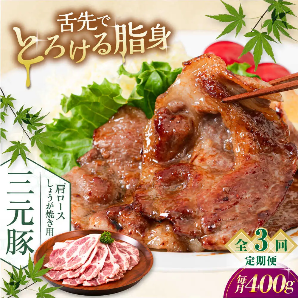 【全3回定期便】平田牧場 肩ロース しょうが焼き用 400g (200g×2P) 豚肉 スライス [AJAP136]