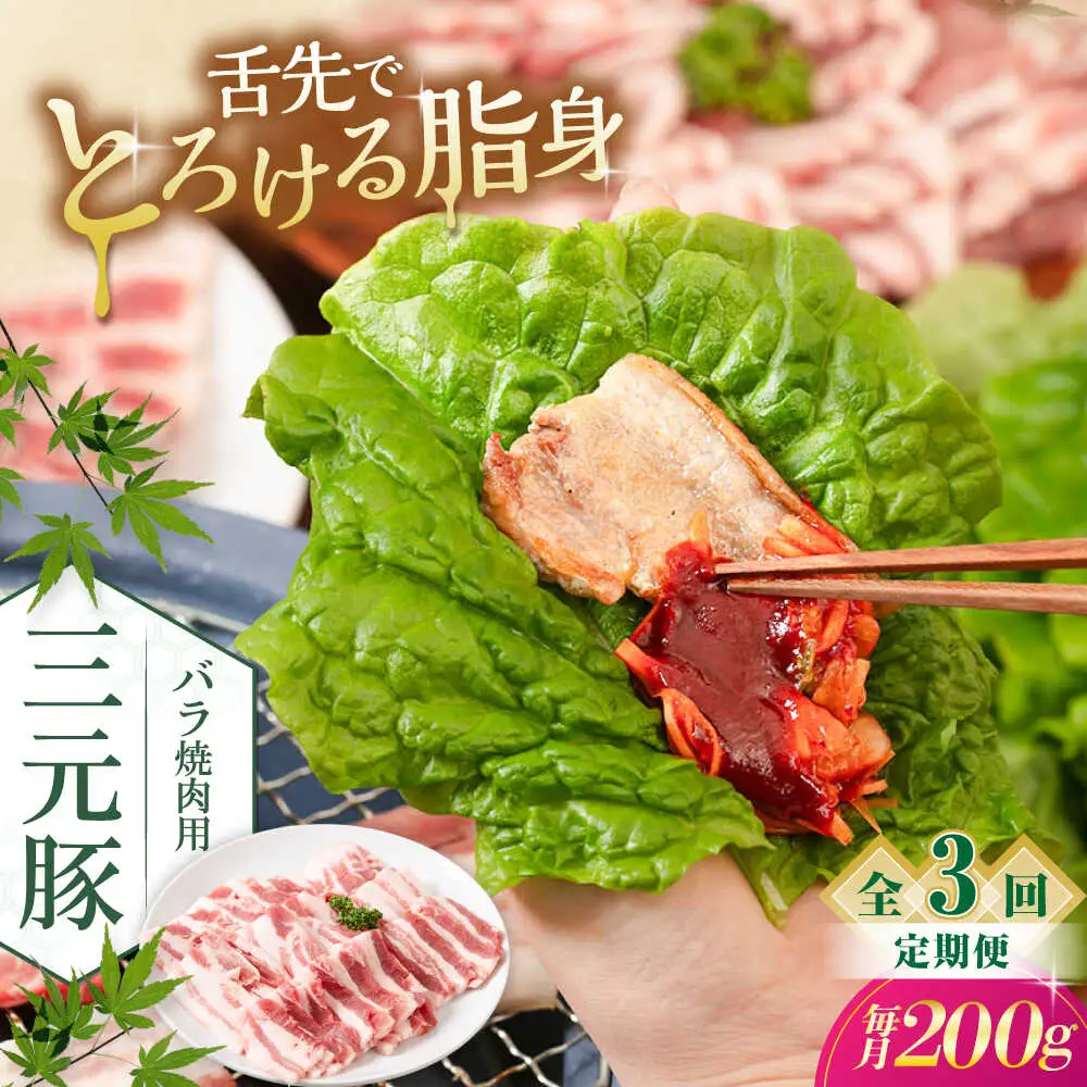 【全3回定期便】平田牧場 バラ 焼肉用 200g 豚肉 カルビ スライス [AJAP152]
