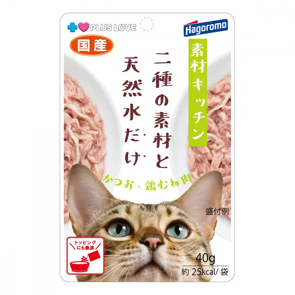 プラスラブ 素材キッチン 二種の素材と天然水だけ かつお・鶏むね肉 猫用 40g×96（ケース）◆