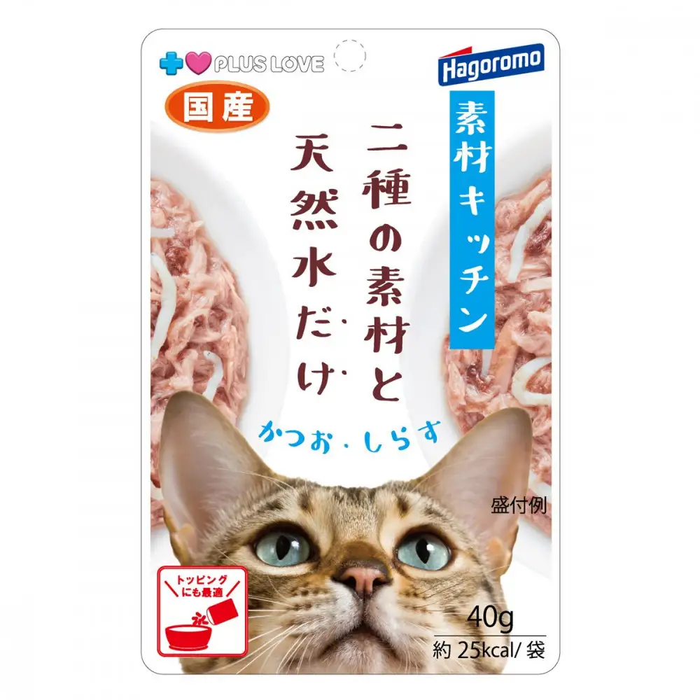 プラスラブ 素材キッチン 二種の素材と天然水だけ かつお・しらす 猫用 40g×96(ケース）◆