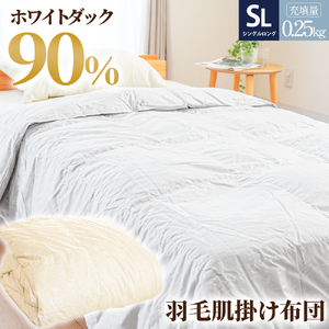 掛け布団 色(グレー) ダウン90% 0.25kg入り エコテックス認証 羽毛肌 掛け布団 シングル ロング