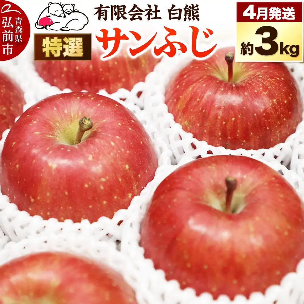 【27年4月上旬～クール便発送】りんご 特選 白熊 サンふじ 絆 約3kg（9～12玉程度）糖度13度 CA貯蔵 林檎 リンゴ 果物 くだもの フルーツ 青森 先行受付