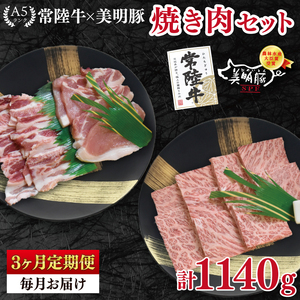 【3ヶ月定期便】【常陸牛 A5ランク・美明豚焼肉セット】常陸牛カルビ180ｇ＋美明豚200ｇ（ロース100ｇ・ばら100ｇ）（EK-22_1）