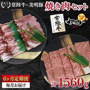 【6ヶ月定期便】【常陸牛 A5ランク・美明豚焼肉セット】常陸牛カルビ360ｇ＋美明豚400ｇ（ロース200ｇ・ばら200ｇ） （EK-23_2）