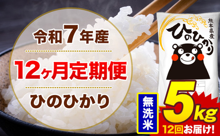 【12ヶ月定期便】令和7年産 無洗米 5kg 米 ひのひかり《お申込み翌月から出荷》熊本県 菊池市 国産 熊本県産 白米 精米 無洗米 送料無料 ヒノヒカリ こめ お米